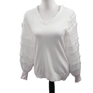 Siani White Lace Sleeve Lightweight Sweater Size Medium